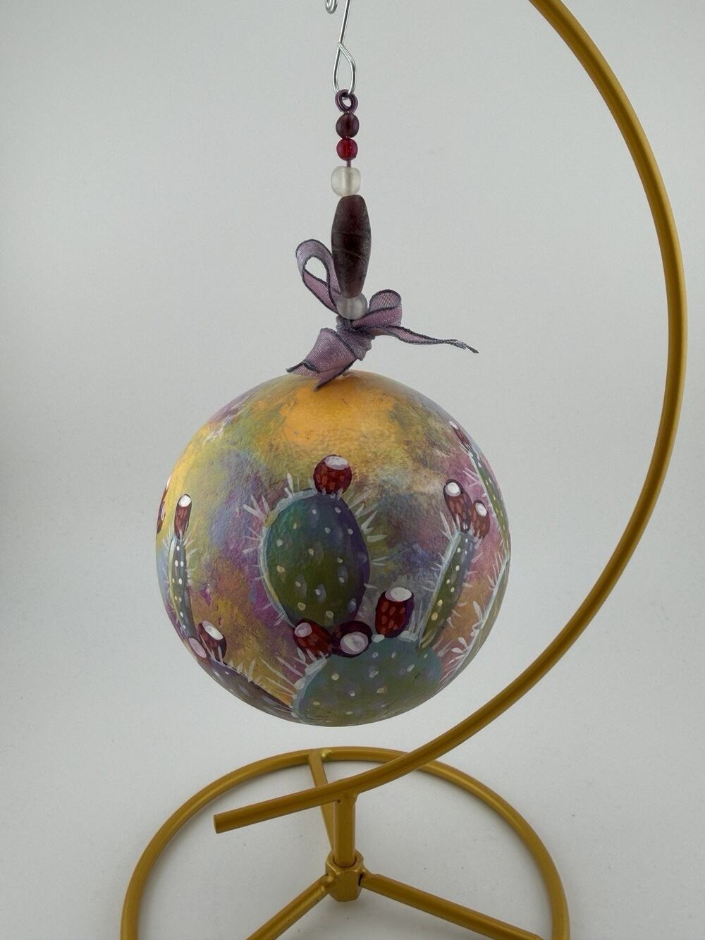 Hand Painted Southwestern Prickly Pear Plant Christmas Ornament 3.5" Round